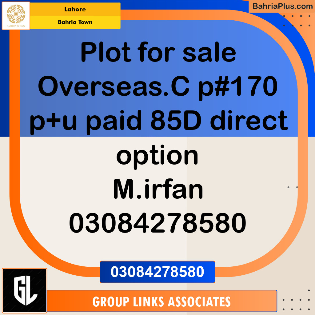 Residential Plot for Sale in Overseas C -  Bahria Town, Lahore - (BP-177058)