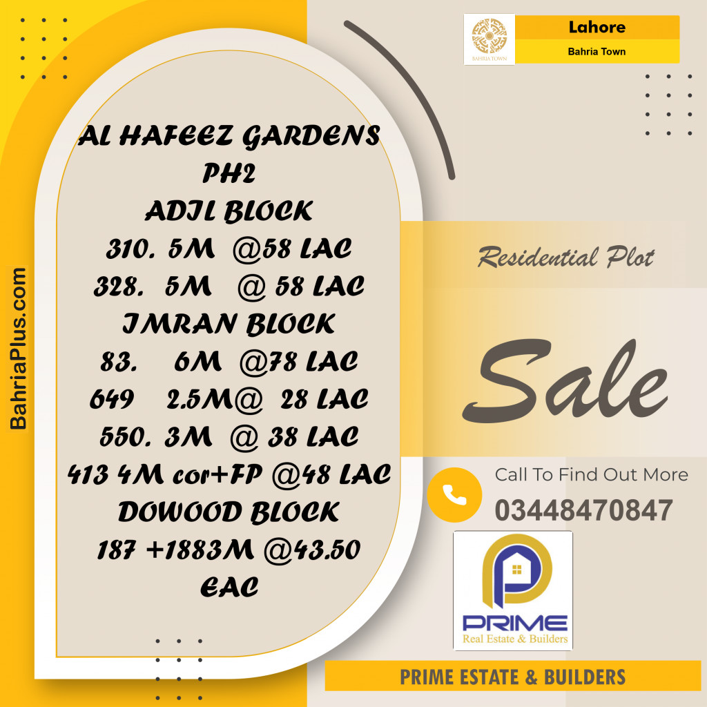 Residential Plot for Sale in Bahria Town, Lahore - (BP-177093)