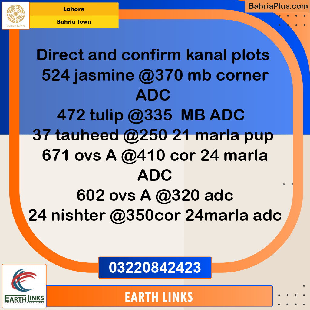 Residential Plot for Sale in Sector C - Jasmine Block -  Bahria Town, Lahore - (BP-177095)