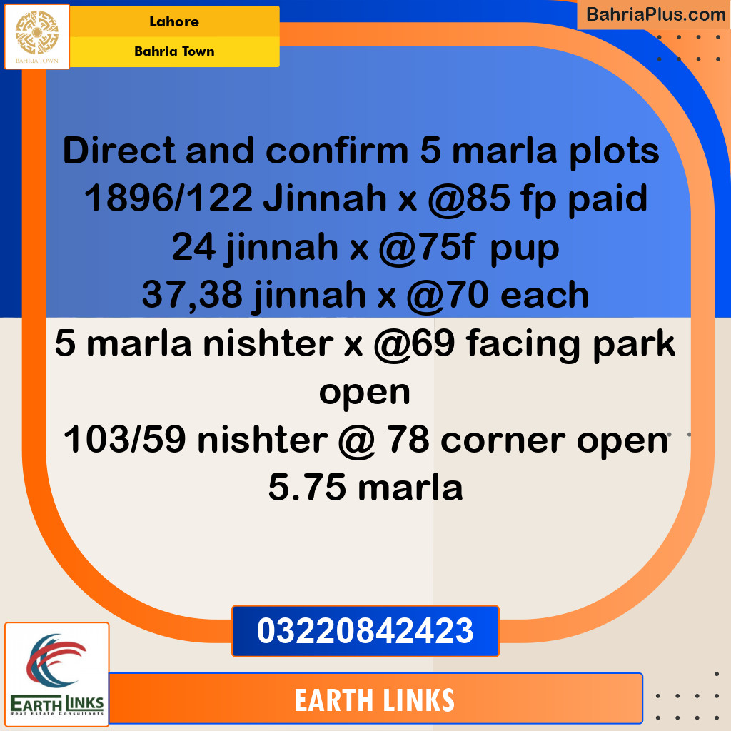 Residential Plot for Sale in Sector E - Jinnah Ext. Block - Bahria Town, Lahore - (BP-177097)