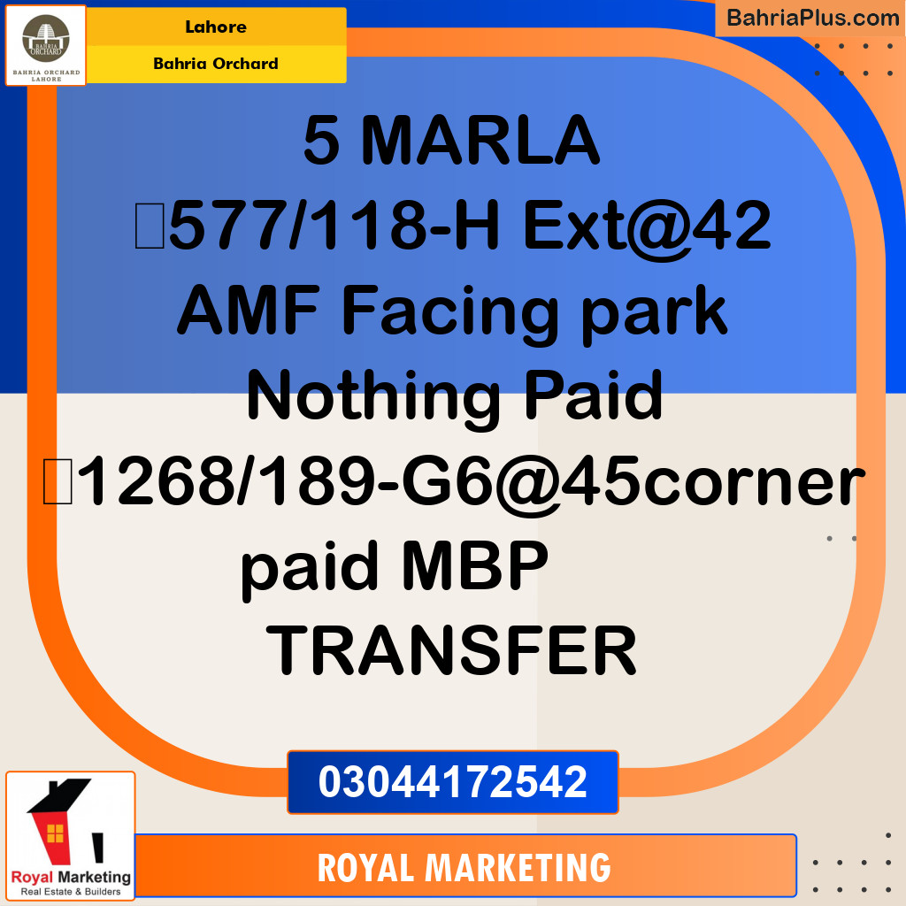 Residential Plot for Sale in Bahria Orchard, Lahore - (BP-177145)