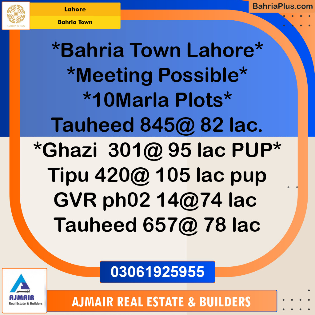 Residential Plot for Sale in Sector F - Tauheed Block -  Bahria Town, Lahore - (BP-177154)