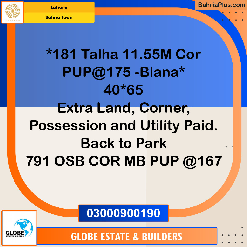 Residential Plot for Sale in Sector F - Talha Block - Bahria Town, Lahore - (BP-177160)
