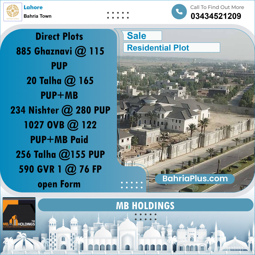 Residential Plot for Sale in Sector F - Ghaznavi Block - Bahria Town, Lahore - (BP-177167)