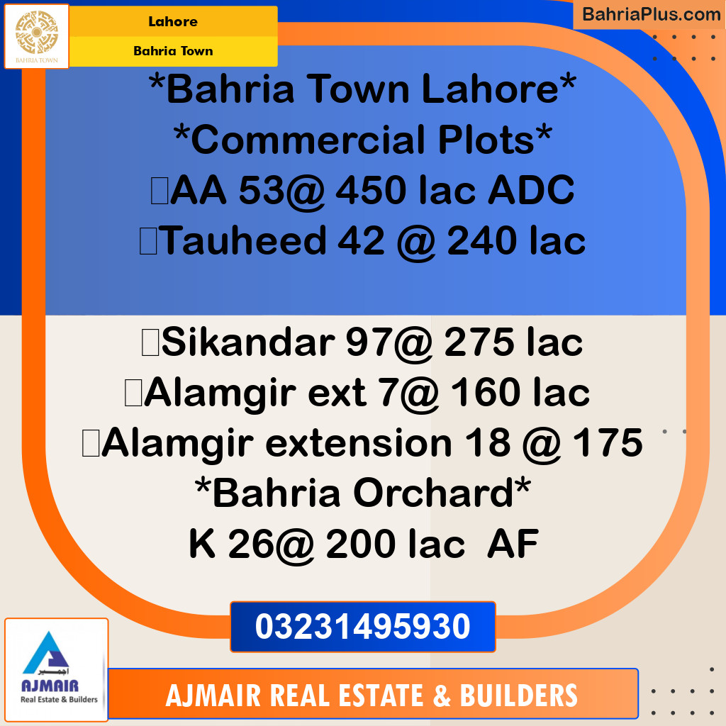 Commercial Plot for Sale in Sector D - AA Block -  Bahria Town, Lahore - (BP-177196)