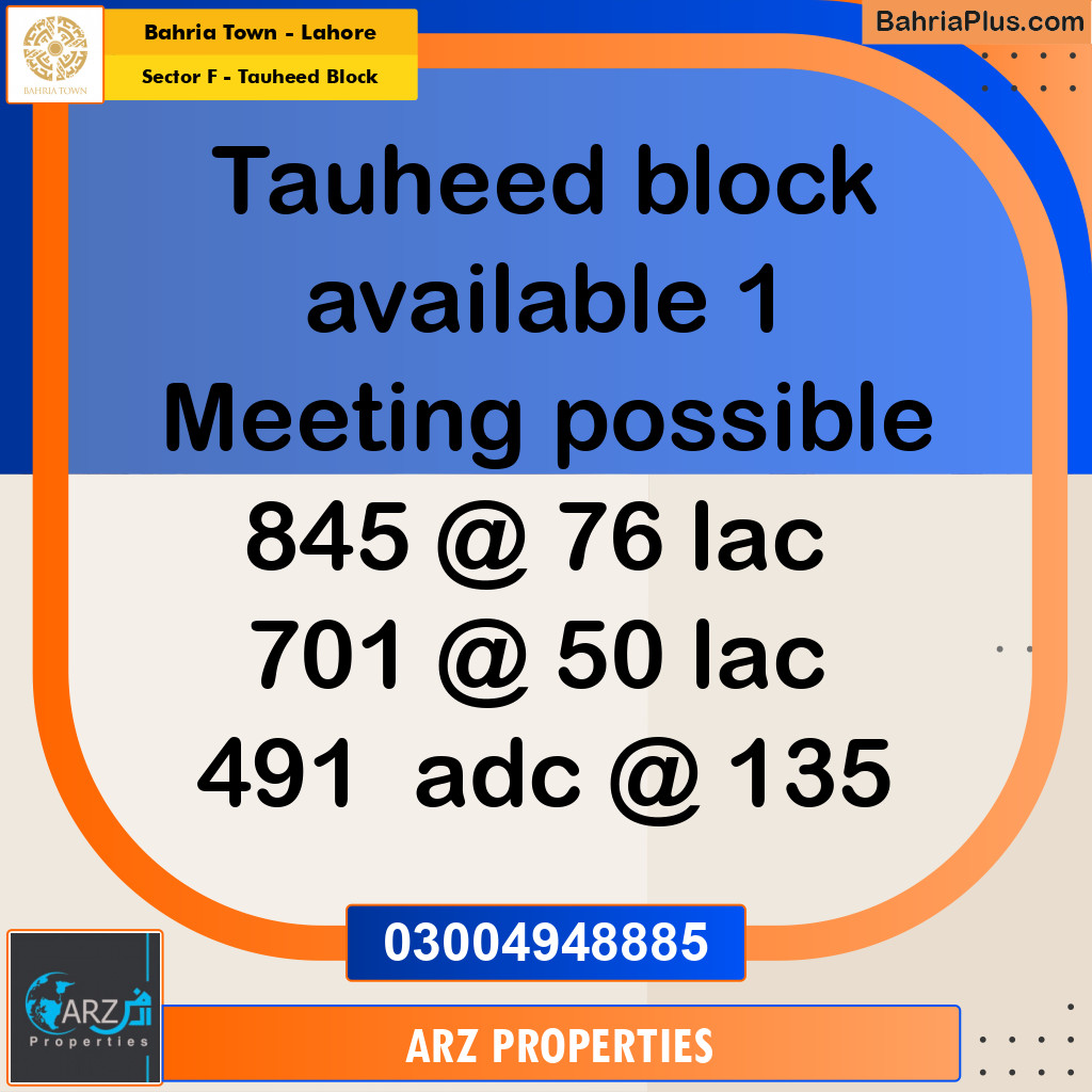 Residential Plot for Sale in Sector F - Tauheed Block -  Bahria Town, Lahore - (BP-177227)