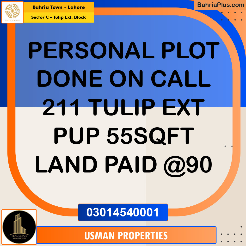 Residential Plot for Sale in Sector C - Tulip Ext. Block -  Bahria Town, Lahore - (BP-177240)