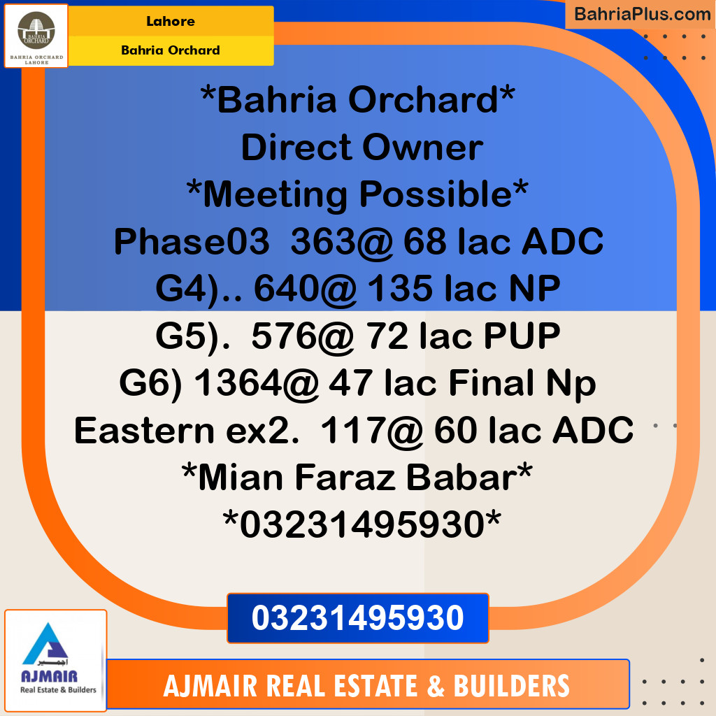 Residential Plot for Sale in Phase 3 -  Bahria Orchard, Lahore - (BP-177247)