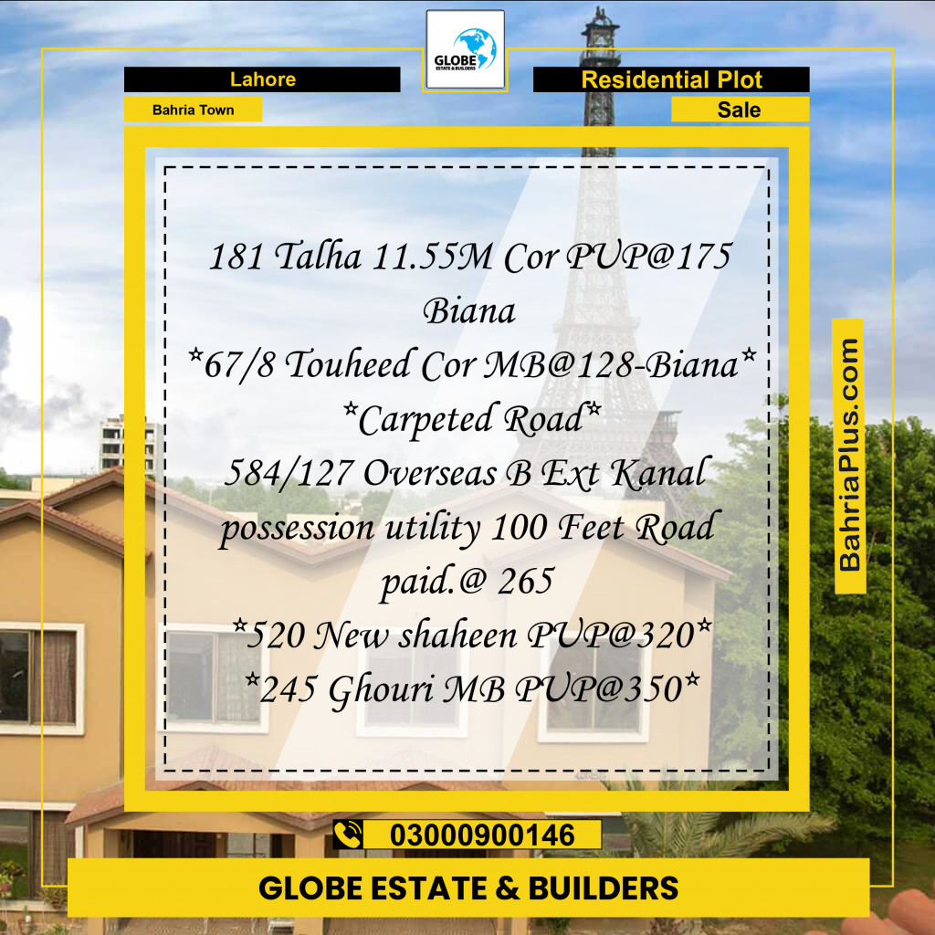 Residential Plot for Sale in Sector F - Talha Block - Bahria Town, Lahore - (BP-177261)