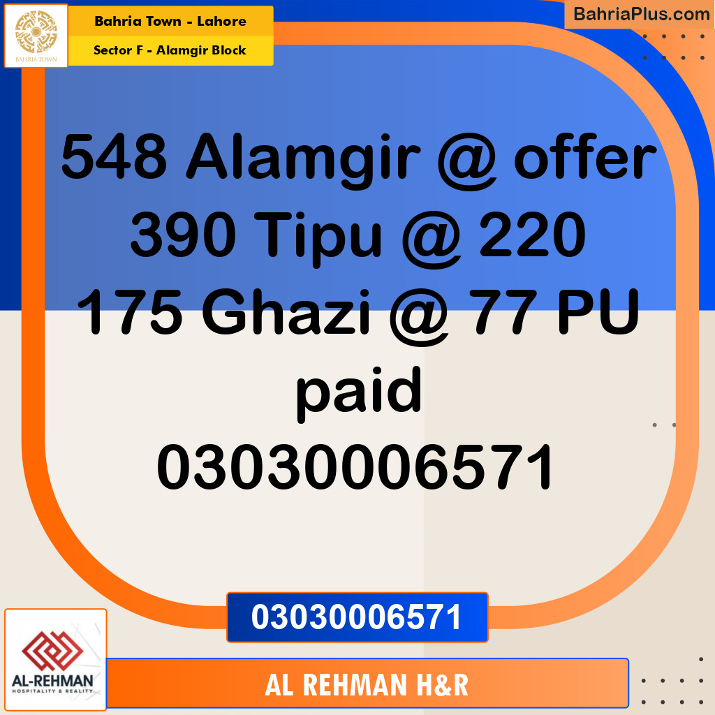 Residential Plot for Sale in Sector F - Alamgir Block -  Bahria Town, Lahore - (BP-177308)