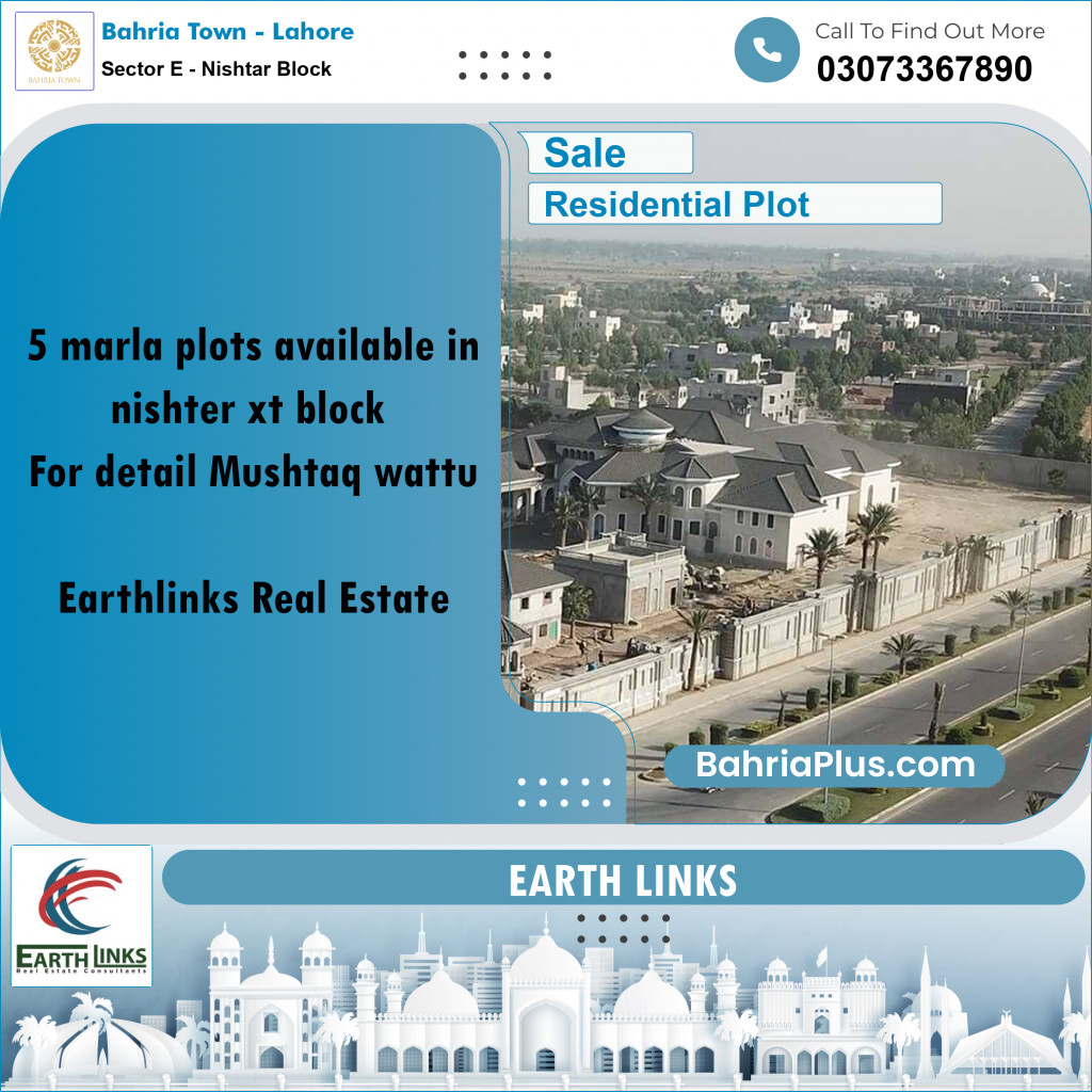 Residential Plot for Sale in Sector E - Nishtar Block - Bahria Town, Lahore - (BP-177321)