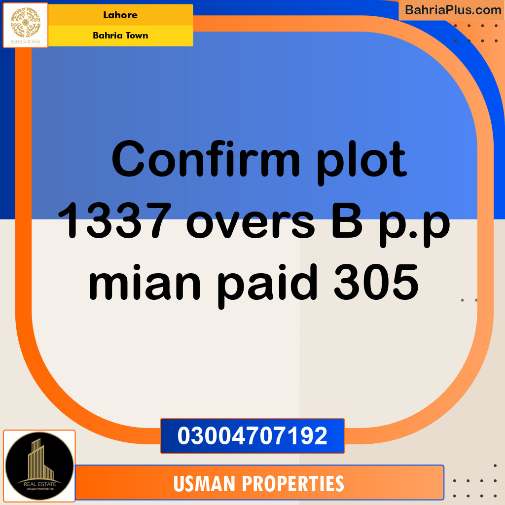 Residential Plot for Sale in Overseas B - Bahria Town, Lahore - (BP-177481)