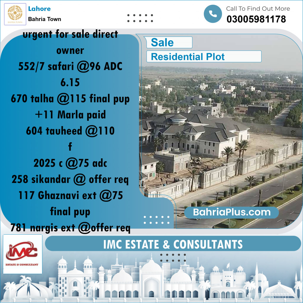 Residential Plot for Sale in Bahria Town, Lahore - (BP-177554)