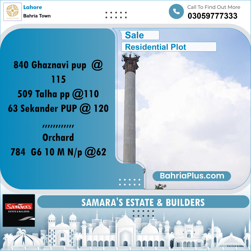 Residential Plot for Sale in Sector F - Ghaznavi Block -  Bahria Town, Lahore - (BP-177566)