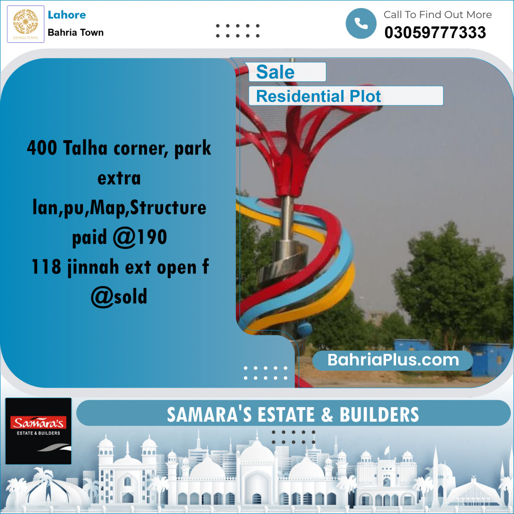 Residential Plot for Sale in Bahria Town, Lahore - (BP-177568)