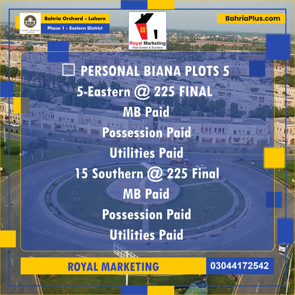 Residential Plot for Sale in Phase 1 - Eastern District - Bahria Orchard, Lahore - (BP-177679)