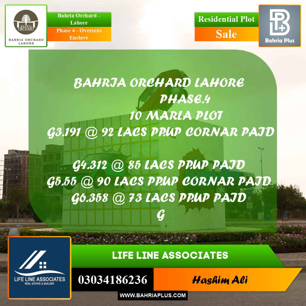 Residential Plot for Sale in Phase 4 - Overseas Enclave -  Bahria Orchard, Lahore - (BP-177693)