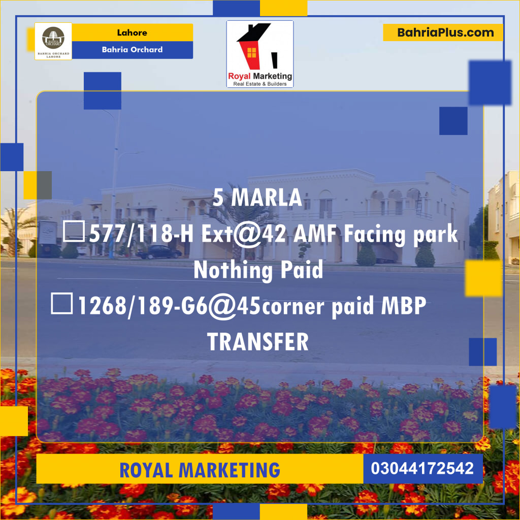 Residential Plot for Sale in Bahria Orchard, Lahore - (BP-177707)