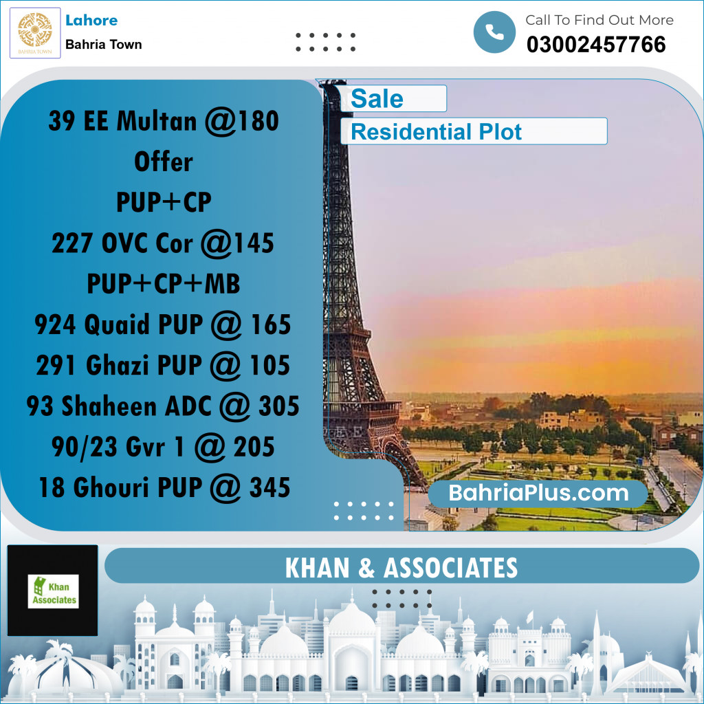 Residential Plot for Sale in Sector D - EE Multan Block -  Bahria Town, Lahore - (BP-177746)