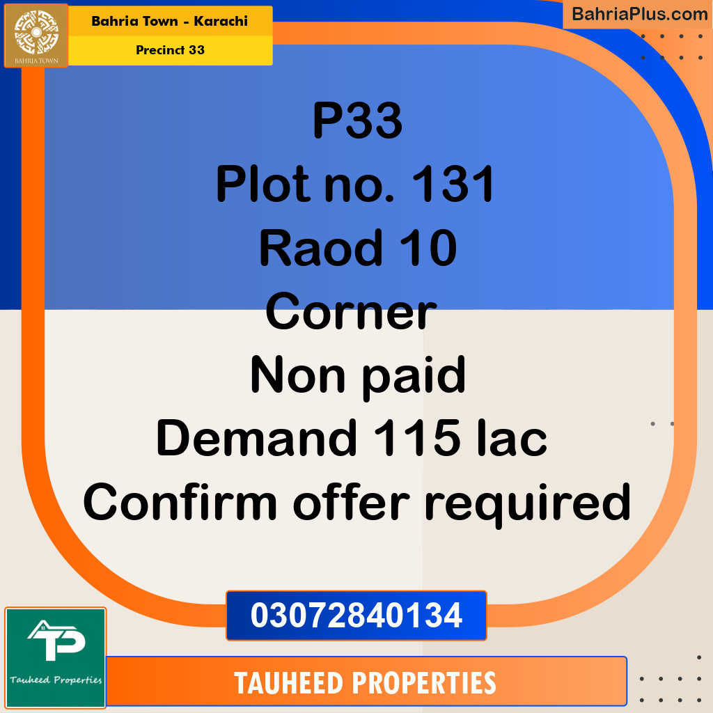 Residential Plot for Sale in Precinct 33 -  Bahria Town, Karachi - (BP-177767)