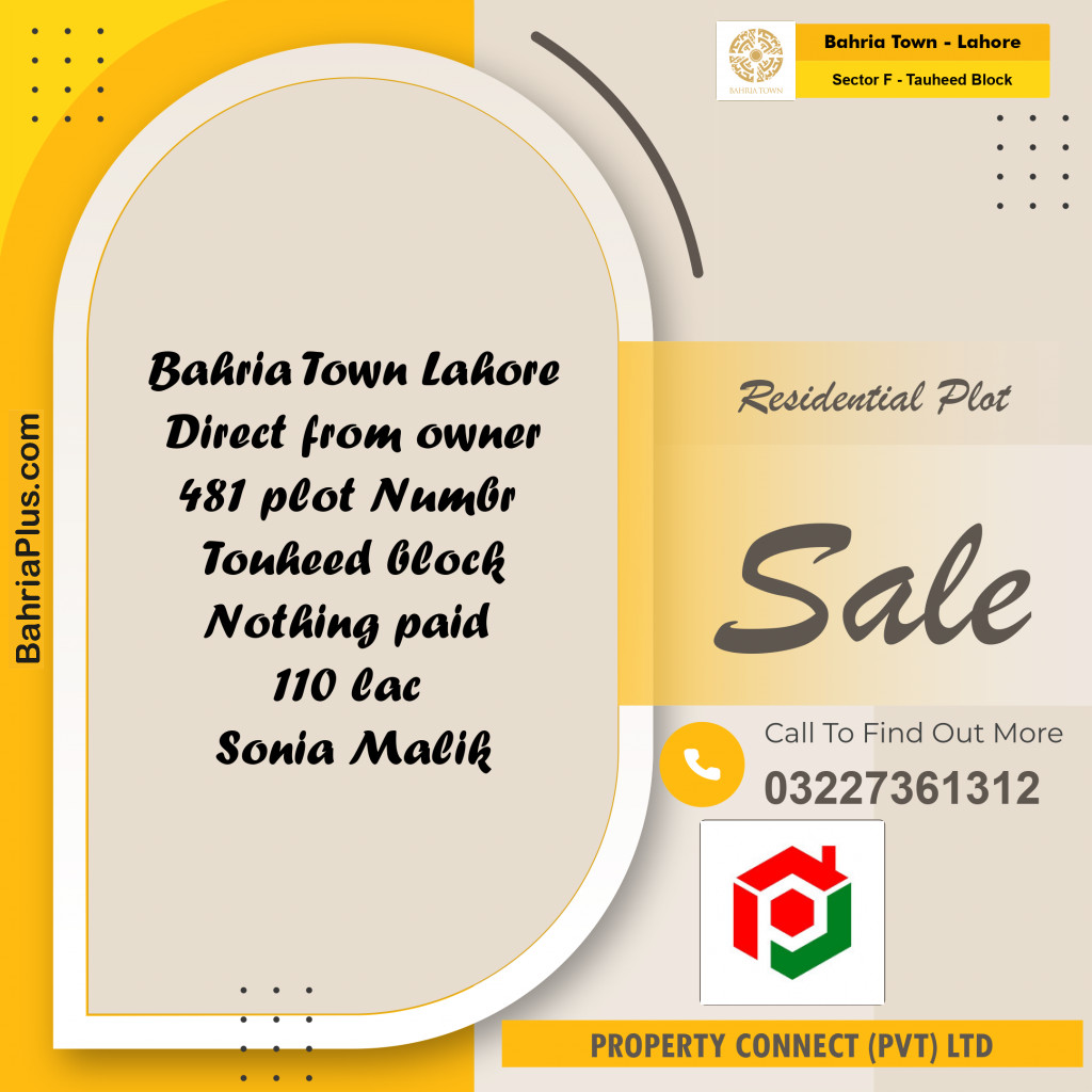 Residential Plot for Sale in Sector F - Tauheed Block -  Bahria Town, Lahore - (BP-177773)