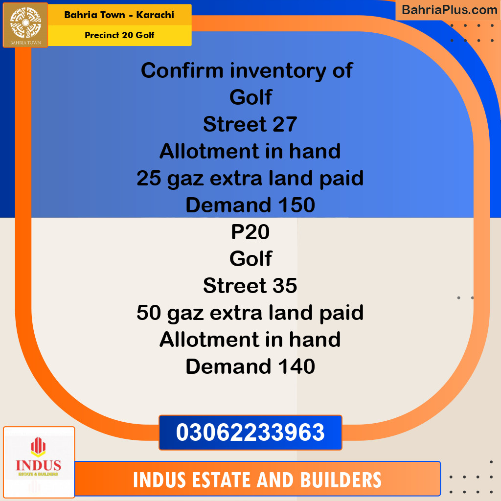 500 Sq. Yards Residential Plot for Sale in Precinct 20 Golf -  Bahria Town, Karachi - (BP-177780)