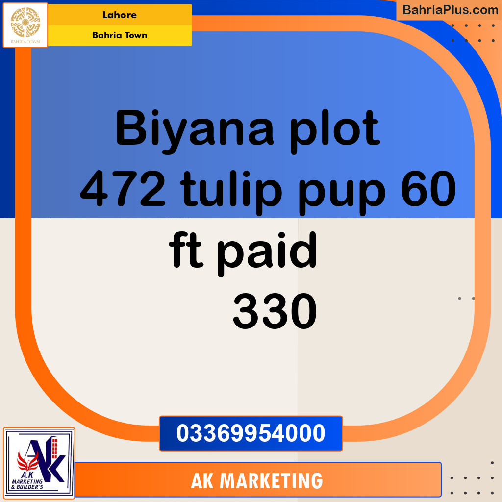 Residential Plot for Sale in Sector C - Tulip Block - Bahria Town, Lahore - (BP-177799)