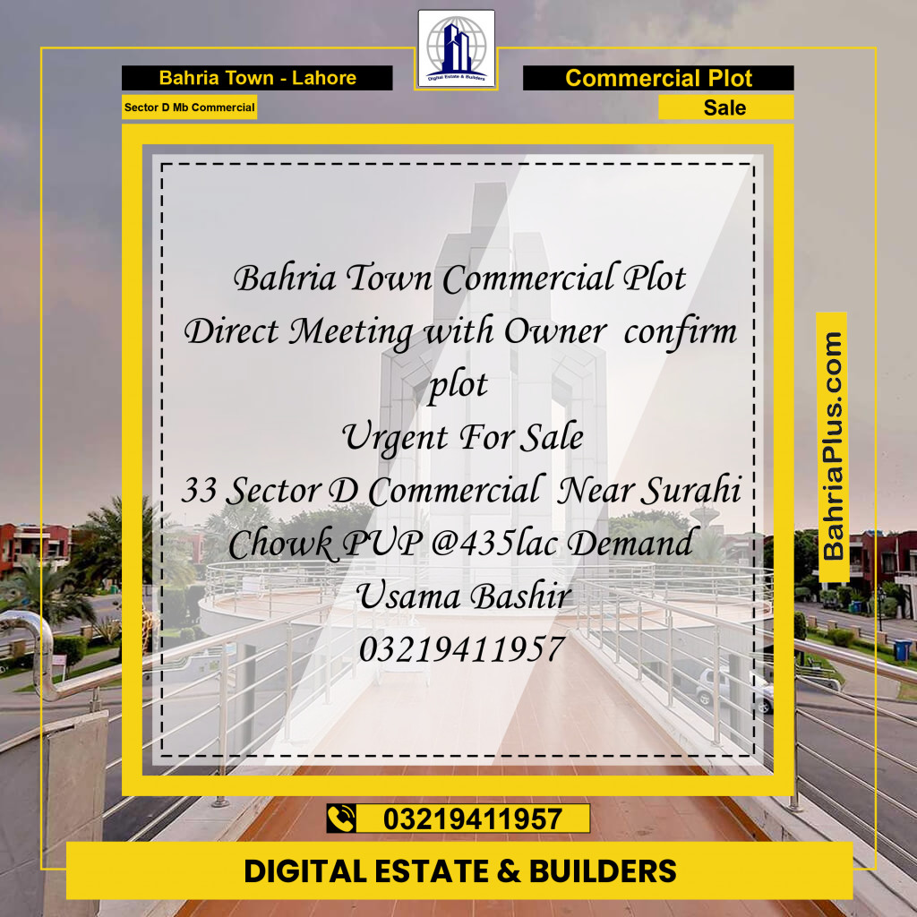 Commercial Plot for Sale in Sector D MB Commercial - Bahria Town, Lahore - (BP-177841)
