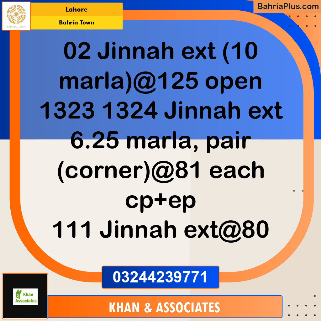 Residential Plot for Sale in Sector E - Jinnah Ext. Block -  Bahria Town, Lahore - (BP-177847)