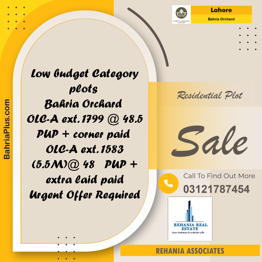 Residential Plot for Sale in OLC-A Ext. Block -  Bahria Orchard, Lahore - (BP-177889)