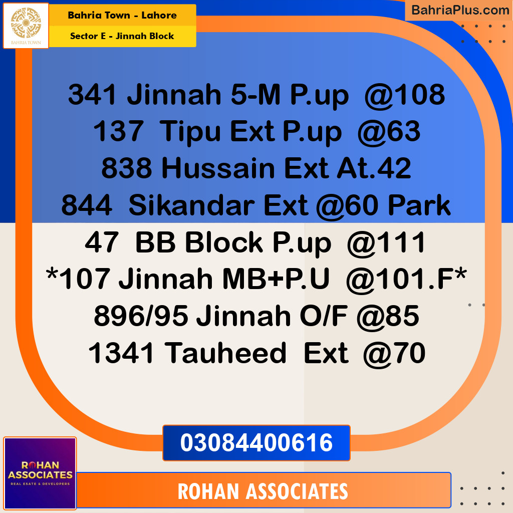 Residential Plot for Sale in Sector E - Jinnah Block - Bahria Town, Lahore - (BP-177904)