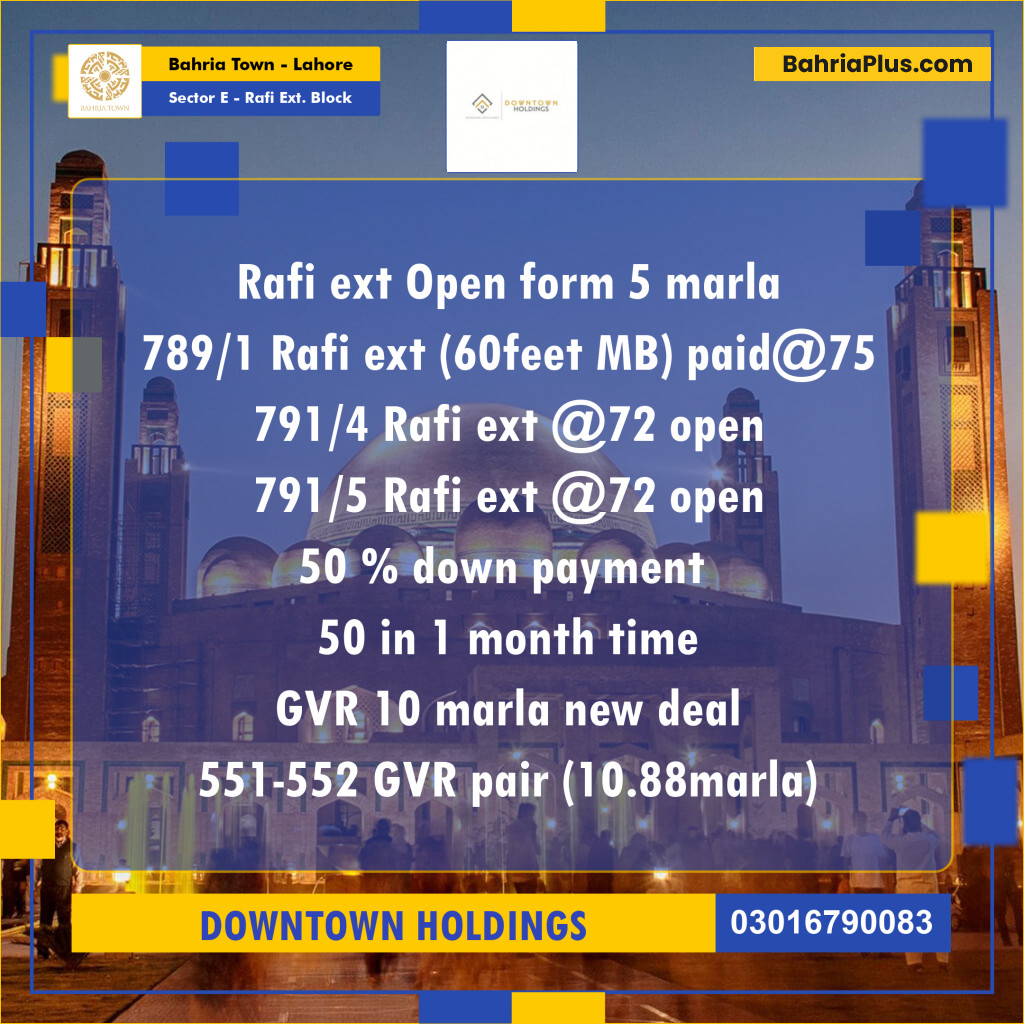 Residential Plot for Sale in Sector E - Rafi Ext. Block -  Bahria Town, Lahore - (BP-177928)
