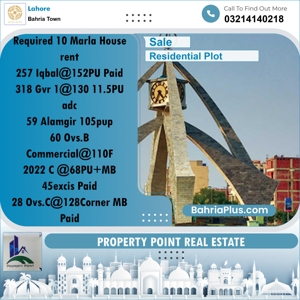 Residential Plot for Sale in Sector E - Iqbal Block -  Bahria Town, Lahore - (BP-177941)