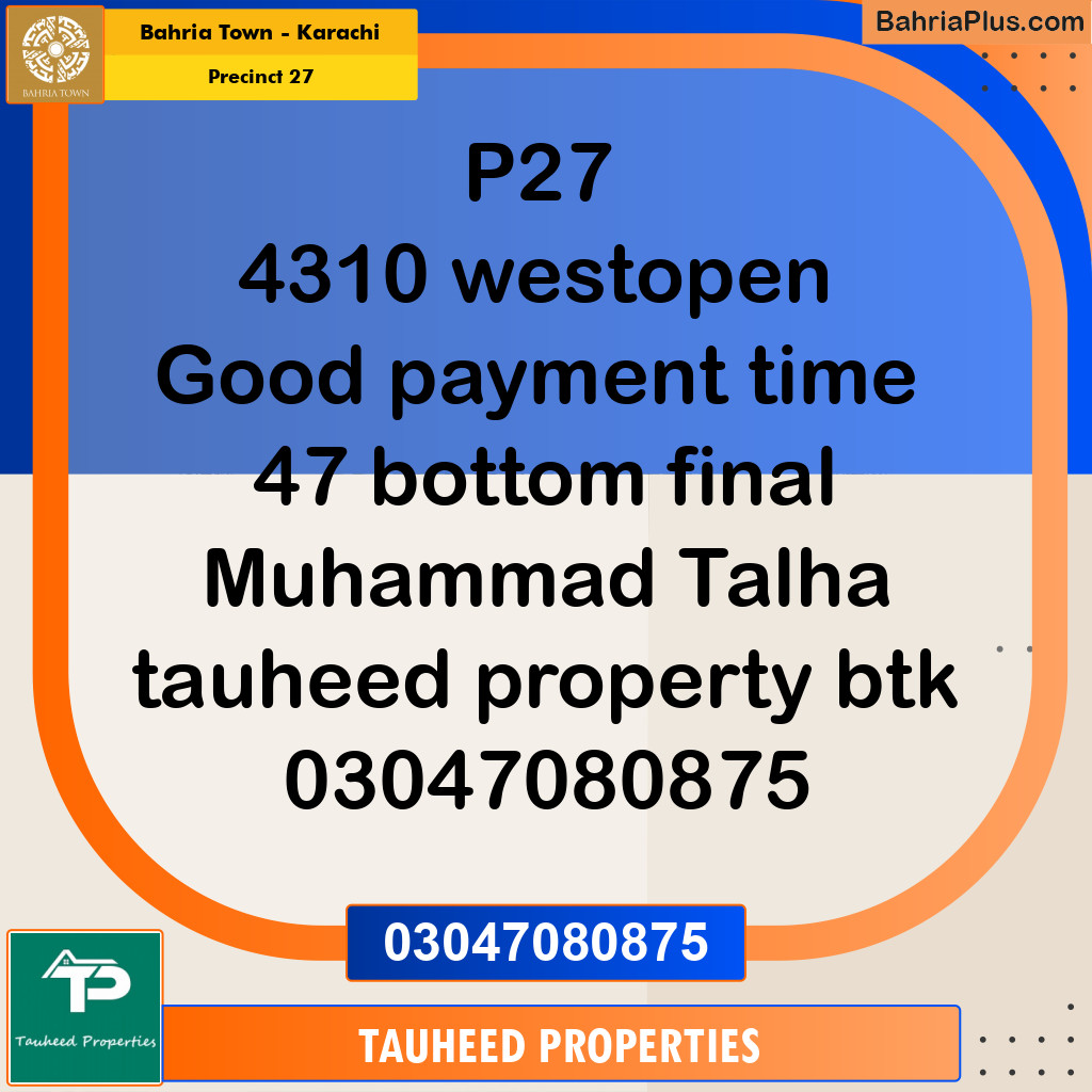 Residential Plot for Sale in Precinct 27 -  Bahria Town, Karachi - (BP-177953)