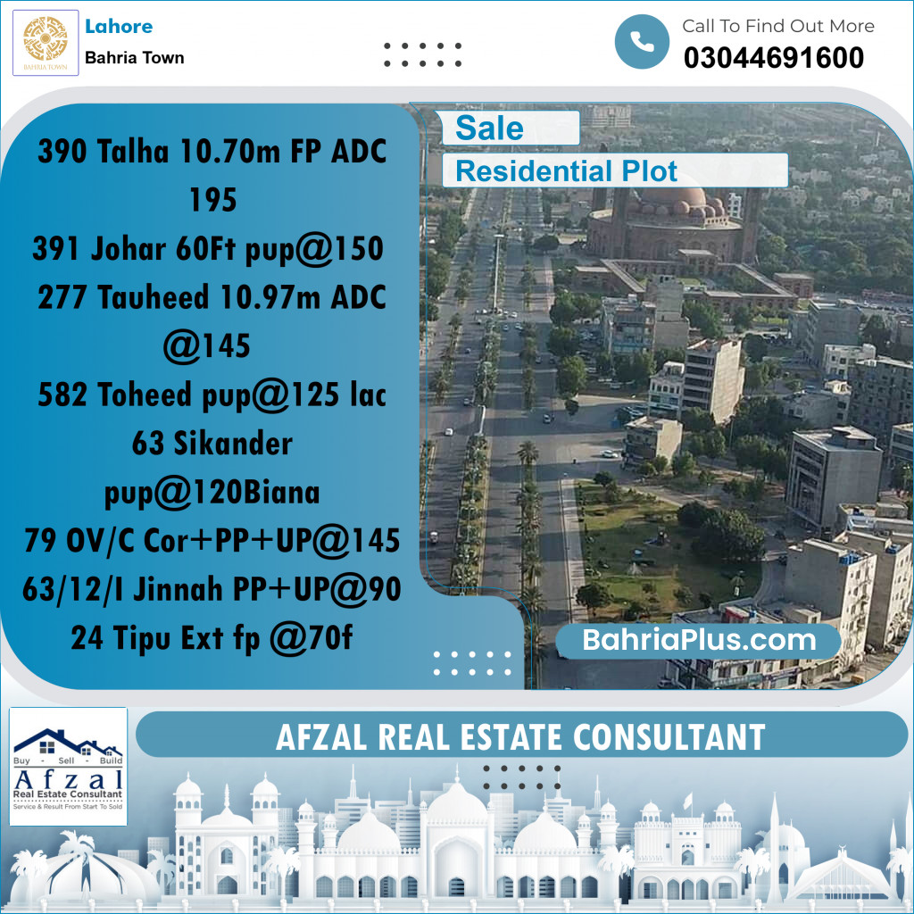 Residential Plot for Sale in Sector F - Talha Block - Bahria Town, Lahore - (BP-177956)
