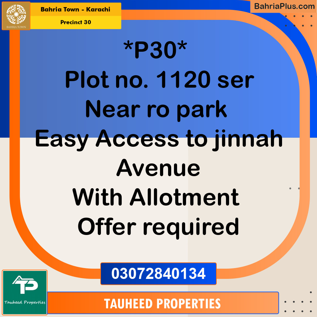 250 Sq. Yards Residential Plot for Sale in Precinct 30 -  Bahria Town, Karachi - (BP-177989)