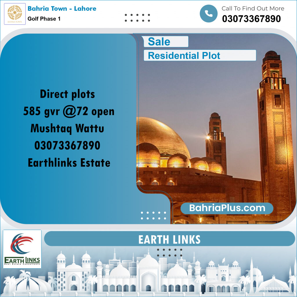 Residential Plot for Sale in Golf Phase 1 -  Bahria Town, Lahore - (BP-178008)