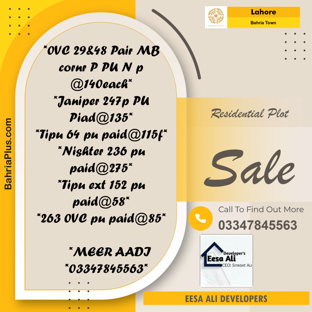 Residential Plot for Sale in Bahria Town, Lahore - (BP-178032)