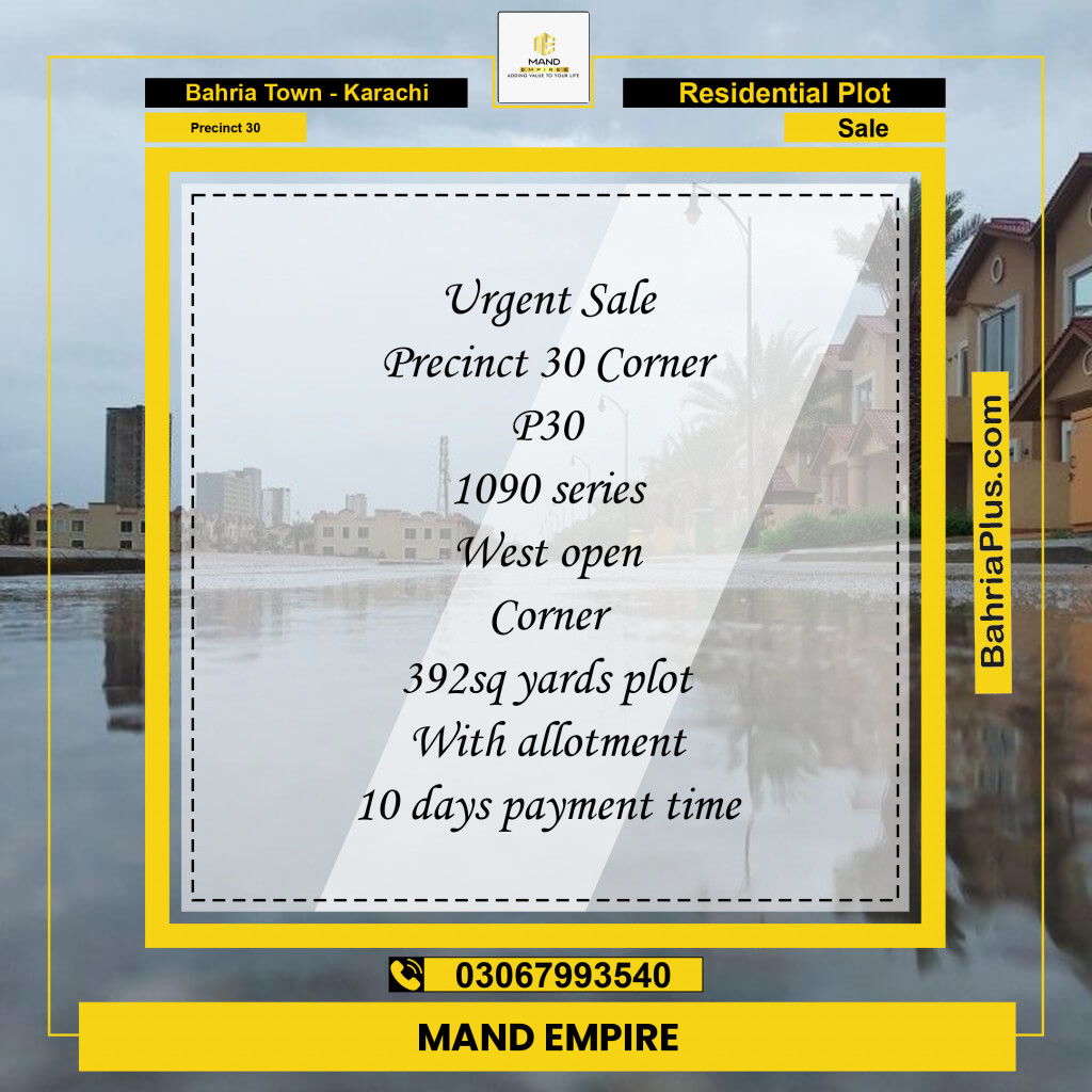 250 Sq. Yards Residential Plot for Sale in Precinct 30 -  Bahria Town, Karachi - (BP-178063)