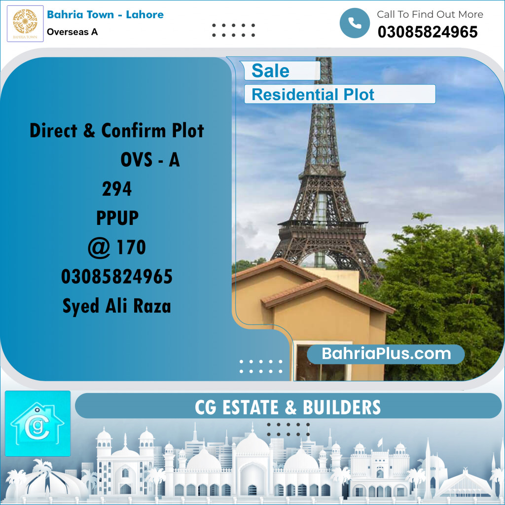 Residential Plot for Sale in Overseas A -  Bahria Town, Lahore - (BP-178150)