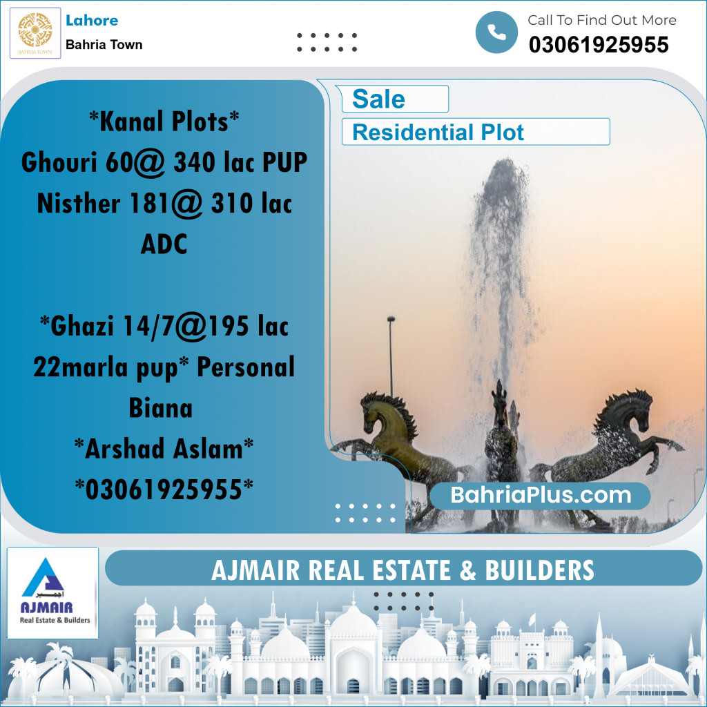 Residential Plot for Sale in Sector B - Ghouri Block -  Bahria Town, Lahore - (BP-178154)