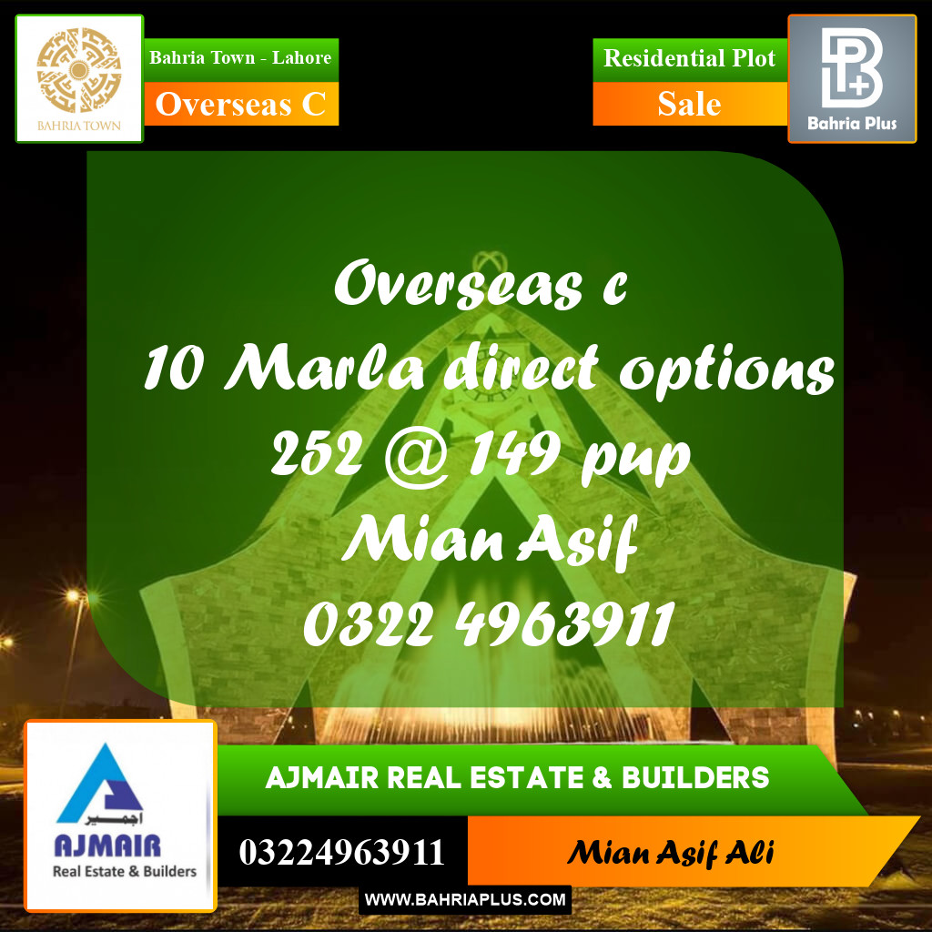 Residential Plot for Sale in Overseas C -  Bahria Town, Lahore - (BP-178183)