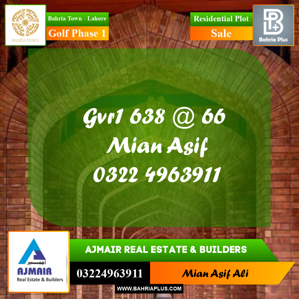 Residential Plot for Sale in Golf Phase 1 -  Bahria Town, Lahore - (BP-178188)