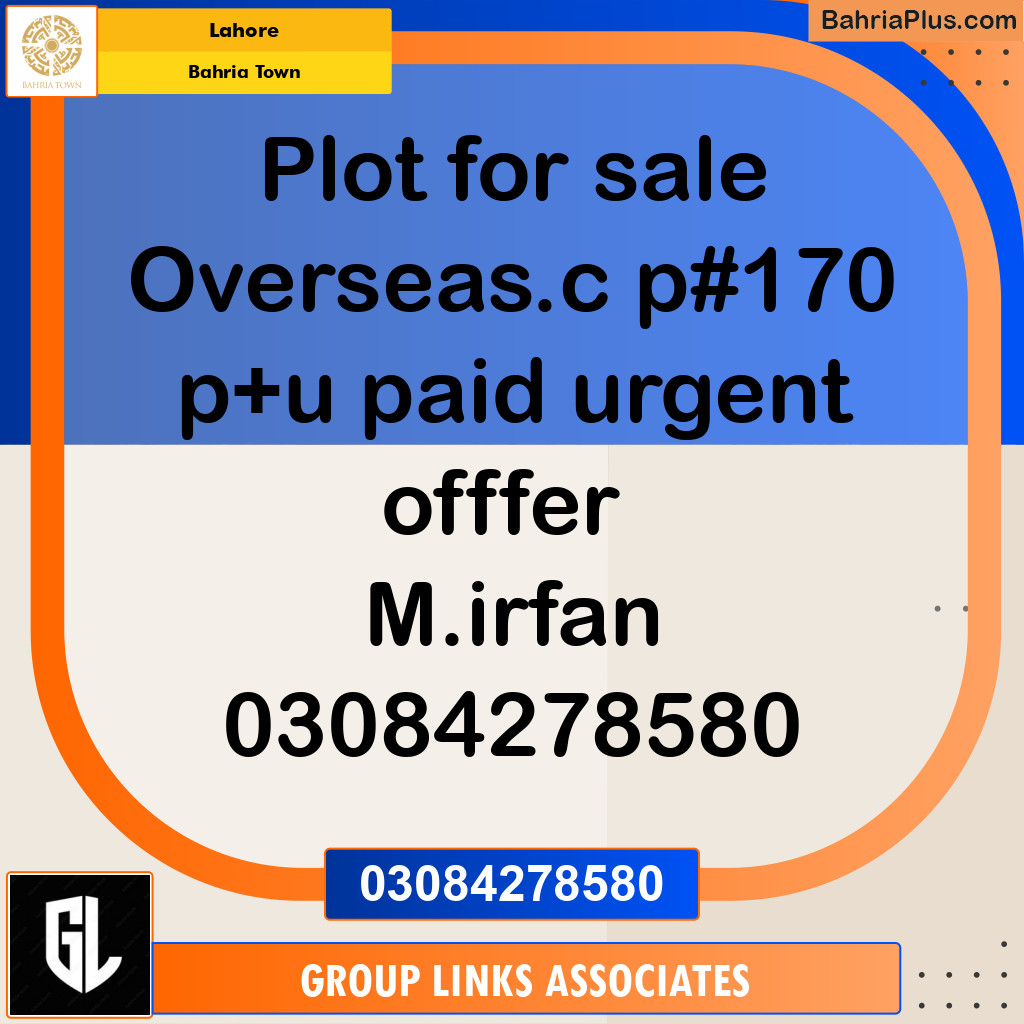 Residential Plot for Sale in Overseas C -  Bahria Town, Lahore - (BP-178199)