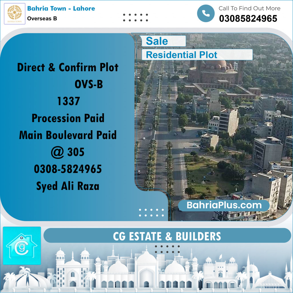 Residential Plot for Sale in Overseas B -  Bahria Town, Lahore - (BP-178215)