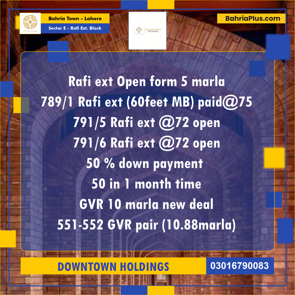 Residential Plot for Sale in Sector E - Rafi Ext. Block -  Bahria Town, Lahore - (BP-178251)