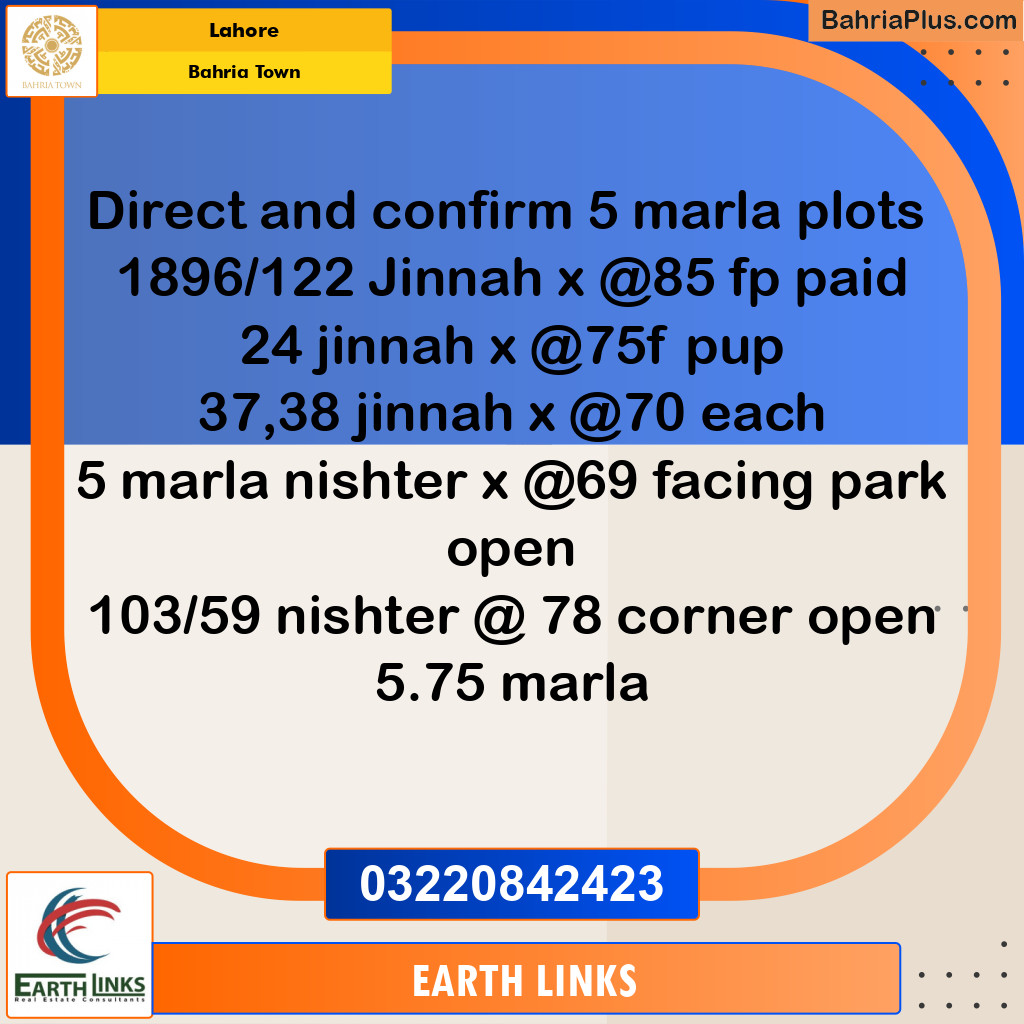 Residential Plot for Sale in Sector E - Jinnah Ext. Block - Bahria Town, Lahore - (BP-178265)