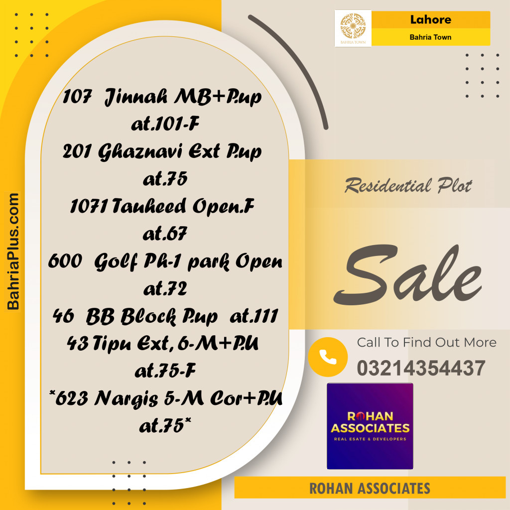 Residential Plot for Sale in Sector E - Jinnah Block - Bahria Town, Lahore - (BP-178290)