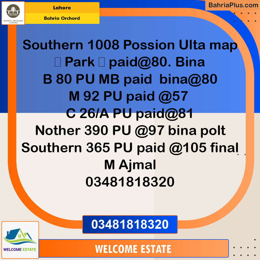 Residential Plot for Sale in Phase 1 - Southern District - Bahria Orchard, Lahore - (BP-178297)