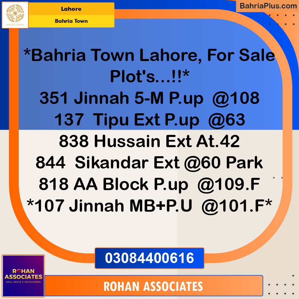 Residential Plot for Sale in Sector E - Jinnah Block -  Bahria Town, Lahore - (BP-178306)